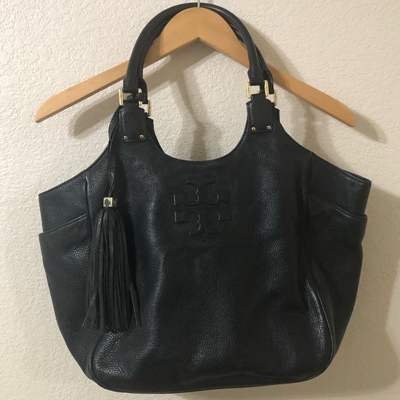Tory Burch Thea Round Tote Black Leather Shoulder Bag - Picture 1 of 12